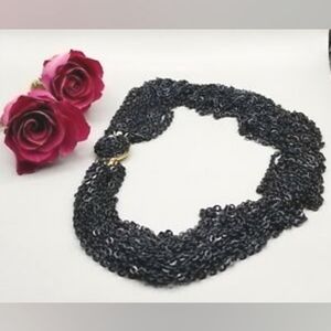 Unique Vintage Goth Layered Black Link Chains 24" Necklace w/ Ornate Clasp